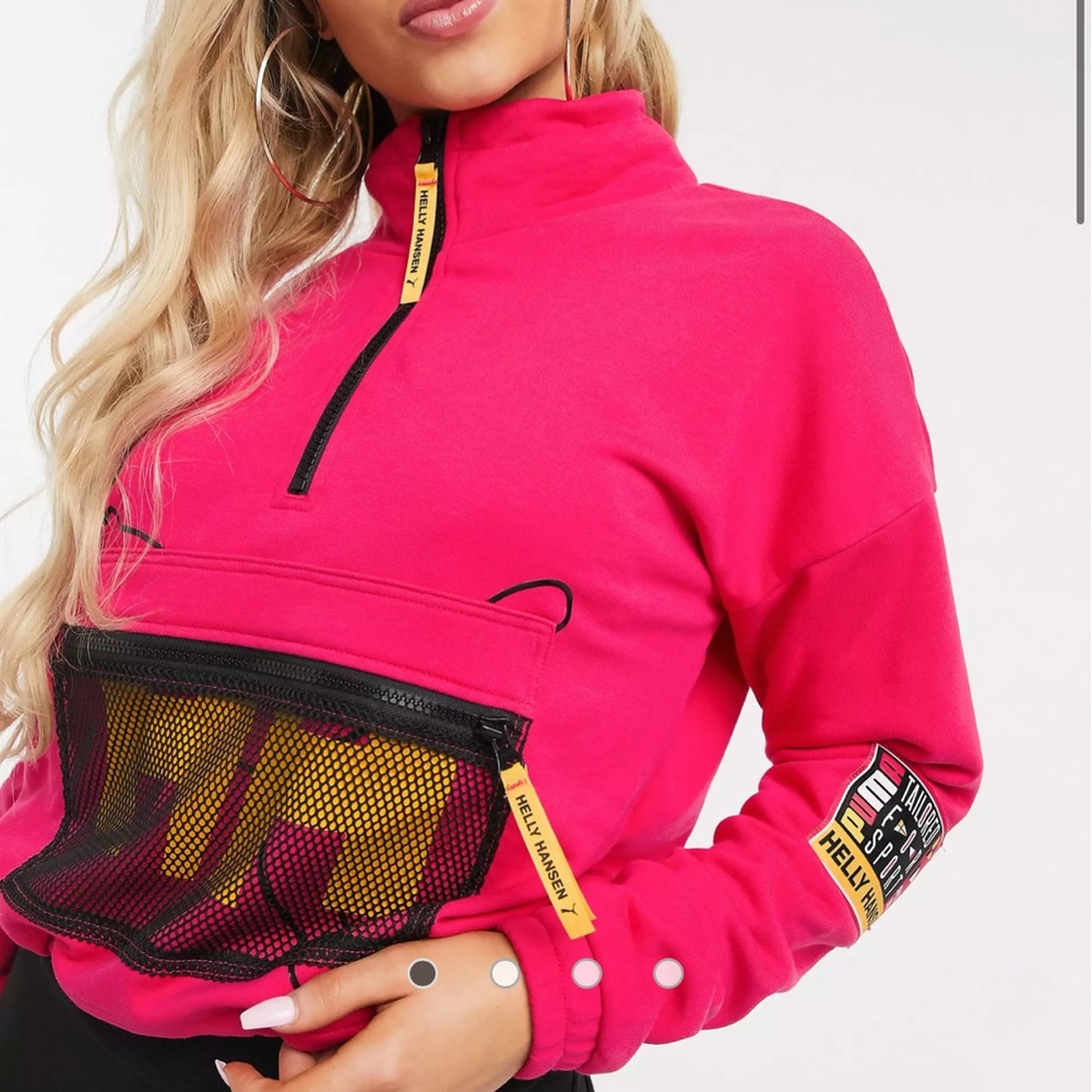 Puma x Helly Hansen cropped half zip sweater in pink size S NEW